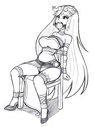 1girls arms_behind_back ball_gag bondage bound captured_heroine chair chair_bondage chair_tied crotch_rope damsel_in_distress dress female female_focus female_only gag gagged goddess heels kid_icarus kid_icarus_uprising kidnapped long_hair nintendo palutena raya100 rope rope_between_breasts rope_bondage sitting super_smash_bros. tied_up