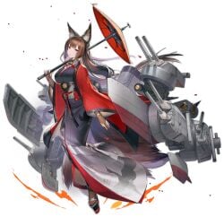 amagi_(azur_lane) animal_ear_fluff animal_ears azur_lane black_kimono blunt_bangs breasts bridal_gauntlets brown_gloves brown_hair cg choker coat eyeshadow female fingerless_gloves fox_ears fox_girl fox_tail full_body geta gloves hair_ornament haori holding holding_umbrella japanese_clothes kimono kitsune large_breasts long_hair looking_at_viewer machinery multicolored_hair multiple_tails official_art oil-paper_umbrella open_clothes purple_eyes purple_kimono red_coat rigging sakuramon sandals sash solo standing tabi tail thick_eyebrows transparent_background turret umbrella very_long_hair wide_sleeves