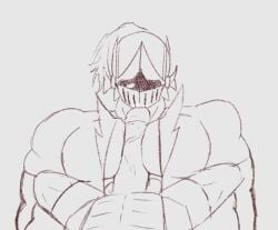 bara gay helmet masked masked_male mech-o_cafe officialbotts pecjob pecs pectorals robot trip_(mech-o_cafe) zenn_(mech-o_cafe)