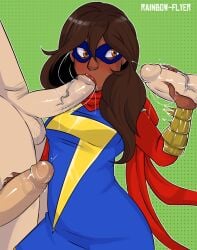 1girls 2015 3boys brown_eyes brown_hair dark-skinned_female dark_skin erection fellatio female foursome gangbang handjob huge_cock interracial kamala_khan male marvel mask ms._marvel oral oral_sex penis rainbow-flyer veiny_penis
