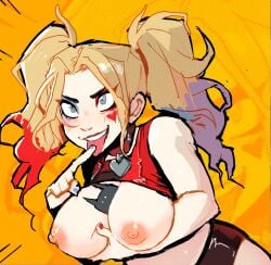 1girls breasts dc_comics dippygoob female harley_quinn presenting_breasts tagme tongue_out topless