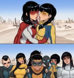 8girls ai_generated angry blannis_art fair-skinned_female female femvincible french_kiss fullmask_mark_(invincible) invincible lesbian lesbian_kiss mark_grayson maskless_mark mohawk_mark multiple_girls omni-mark_(invincible) sinister_mark_(invincible) stripe_mark_(invincible) tagme variants viltrumite_mark yuri