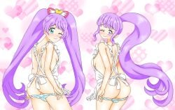 2girls apron ass breasts female female_only hi_res highres idol light-skinned_female light_skin manaka_laala manaka_lala manaka_non metro05n naked naked_apron nude nude_female panties pretty_(series) pretty_series pripara purple_hair side_ponytail syn_sophia takara_tomy twintails
