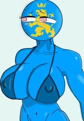1female 1girls areola_bulge areolae areolae_visible_through_clothing beatiful_girl big_boobs big_breasts bikini blue_body boobs breasts countryhumans countryhumans_girl female female_focus female_only huge_boobs huge_breasts kievan_rus_(countryhumans) nipple_bulge nipples nipples_visible_through_clothing pacanchik slav slavic slavic_girl solo solo_female tits