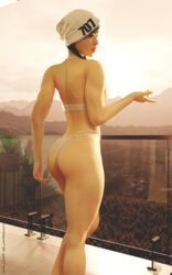 1girls 3d asian_female balcony beanie black_hair dokkaebi_(rainbow_six) female_only light-skinned_female lingerie looking_away major_guardian nice_ass partially_clothed rainbow_six_siege solo ubisoft white_lingerie