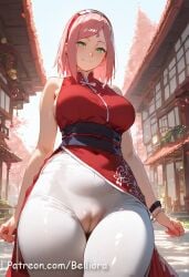 ai_generated alternate_breast_size ass bangs belliora black_gloves blue_sky boruto:_naruto_next_generations bracelet breasts covered_nipples cowboy_shot crop_top cropped_shirt day east_asian_architecture facial_mark female female forehead_mark from_behind gloves green_eyes hairband jewelry large_breasts lips looking_at_viewer looking_back midriff miniskirt mountain naruto naruto_(series) naruto_shippuden outdoors panties parted_bangs parted_lips patreon_username pink_hair pleated_skirt red_hairband red_panties red_shirt red_skirt rock sakura_haruno shiny shirt short_hair short_sleeves skirt sky smile solo standing thighs web_address
