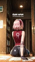 ai_generated big_ass big_breasts book books bookshelf library naruto naruto_(classic) naruto_(series) naruto_shippuden nipples nsfwaifu pink_hair pussy sakura_haruno waifu