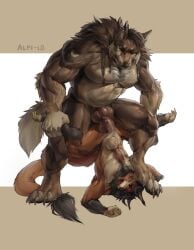 2024 4_toes 5_fingers almondpidor anal anal_sex animal_genitalia animal_penis ankle_grab anthro big_dom_small_sub big_knot big_penis biscuit_(pastelwolf) black_mane braided_hair brown_body brown_fur canid canine canine_genitalia canine_penis canis claws digital_media_(artwork) digital_painting_(artwork) digitigrade dominant dominant_anthro duo feet fingers foot_on_head foot_on_tail fur genitals grabbing_both_ankles grabbing_both_legs hair hands_behind_head hands_on_ankles hands_on_legs head_on_ground hi_res huge_cock huge_knot hybrid jackal knot knotted_penis large_insertion leg_grab legs_above_head lifted_by_legs long_hair looking_at_another looking_at_partner male male/male mammal mane musclegut muscular muscular_anthro muscular_male open_mouth orange_body orange_fur painting_(artwork) paws paws_on_head paws_on_tail penetration penile penile_penetration penis penis_in_ass piledriver_position rough_sex sex shaded signature simple_background size_difference smaller_penetrated spread_legs spreading standing_on_another stepping_on_face stepping_on_tail toe_claws toes upside-down vein veiny_penis wolf