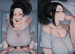 1boy 1boy1girl 1girls ai_generated amaimuse areolae_visible_through_clothing ass bed bedroom big_ass big_breasts black_eyes black_hair black_nails blush boku_no_hero_academia cheating cheating_girlfriend choker cleavage commission covered_nipples cum cum_under_clothes cumming_from_paizuri curvy curvy_figure embarrassed fellatio female half-closed_eyes heart huge_cock large_ass large_penis larger_female licking_penis lidded_eyes light-skinned_female light_skin long_hair looking_at_viewer loving_gaze loving_it male/female momo_yaoyorozu my_hero_academia nervous_smile netorare ntr oral paizuri pleasure_face ponytail pov pov_blowjob request sagging_breasts saliva saliva_trail shy size_difference sloppy_blowjob sweat t-shirt t-shirt_only taller_girl teeth thick_thighs titjob titjob under_sheets wet_clothes wide_hips