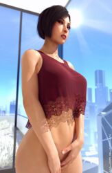 1girls 3d ada_wong ada_wong_(adriana) bottomless capcom casual casual_exposure casual_nudity covering_crotch female female_focus female_only lingerie major_guardian resident_evil resident_evil_2 resident_evil_2_remake solo