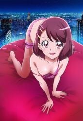 1girls ai_generated barefoot breasts brown_hair feet female female_only hanadera_nodoka healin'_good_precure light-skinned_female light_skin lingerie looking_at_viewer nipples on_all_fours precure pretty_cure ramen1919 short_hair solo toei_animation