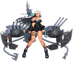 anchor azur_lane bare_shoulders bikini bikini_top_only bikini_under_clothes black_background black_bikini black_footwear black_jacket black_shorts body_markings boots breasts cannon cg chains choker cleavage closed_mouth collar collarbone dark-skinned_female dark_skin earrings facial_mark feather_hair_ornament feathers female floating_hair forehead_mark full_body hair_ornament holding jacket jewelry large_breasts long_hair long_sleeves looking_at_viewer machinery massachusetts_(azur_lane) multicolored_hair nail_polish native_american navel off_shoulder official_art open_clothes open_jacket red_eyes rigging shoes short_shorts shorts silver_hair simple_background skindentation sneakers solo standing swimsuit thigh_strap transparent_background turret unzipped very_long_hair weapon white_hair zipper