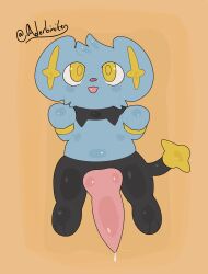 absurd_res adorbinite artist_name big_penis black_body black_fur blue_body blue_fur bodily_fluids cum cum_drip digital_media_(artwork) dripping feral fur generation_4_pokemon genital_fluids genitals hi_res imminent_sex male male_only multicolored_body multicolored_fur nintendo penis playful pokemon pokemon_(species) shinx signature simple_background smile solo solo_focus sweat sweatdrop tail text throbbing throbbing_penis tongue tongue_out yellow_body yellow_eyes yellow_fur