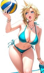 1girls blonde_hair blue_eyes cloud_strife cloudette_strife final_fantasy_vii swimsuit white_skin