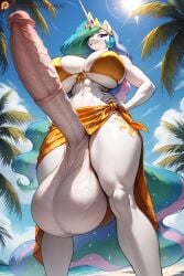 1futa ai_generated balls breasts clothed clothing dick_out dustyfutaai erection fantasy female futanari hot huge_balls huge_cock intersex large_breasts large_penis light-skinned_futa light_skin my_little_pony penis princess_celestia_(mlp) sexy solo_futa