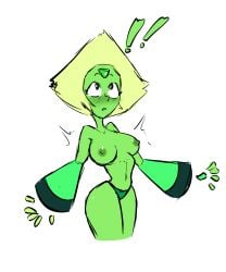 avianaress green_body green_hair green_nipples green_skin innocent innocent_expression limb_enhancers peridot_(steven_universe) short_hair small_breasts steven_universe yellow_hair