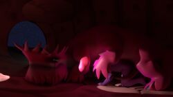 16:9 2024 3d_(artwork) 6_legs all_fours ambiguous_gender anthro anthro_on_bottom anthro_on_feral blender_(artwork) blender_cycles digital_media_(artwork) duo feral feral_on_top fur genitals hi_res hooves horn inside malaguetista male male/ambiguous munyisi night nude penis pink_body pink_fur poteta purple_body roshenon taska_(mhy) tun'yaso widescreen yaso yumon zoophilia