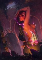 2d alisa-allusia armpits ass breasts cd_projekt_red female geralt_of_rivia light-skinned_female light-skinned_male looking_at_viewer magic male mascara red_hair scar seductive seductive_pose sword the_witcher_(series) the_witcher_2 triss_merigold undressing white_hair