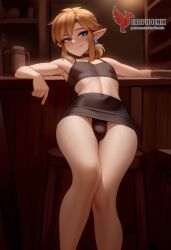 1boy 2d ai_generated ass barefeet big_ass crossdressing crossdressing_male erection erection_under_clothes erophoenix feet full_body link looking_at_viewer looking_back male male_focus navel nude otoko_no_ko pale_skinned_male patreon_username pointy_ears skirt smile soles solo solo_male sweat the_legend_of_zelda thick thick_thighs toes uncensored