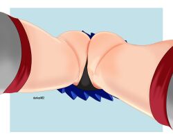 ass ass_focus blue_skirt shimakaze_(kantai_collection) skirt stockings thighs thong upskirt upskirt_view