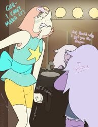amethyst_(steven_universe) clothed desperation diaper female hairy_armpits omorashi pearl_(steven_universe) peeing peeing_self steven_universe urine wetting wolftacos