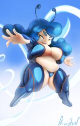 aivrotsiel alien belly blue_hair breasts bunny_ears eleth_edelhaas_(aivrotsiel) fat female huge_breasts large_breasts latex original shortstack thick_eyebrows thick_thighs thighs