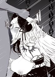 blowjob breasts completely_nude completely_nude_male deepthroat demon_girl demon_horns horn_grab labyrinth_of_refrain large_breasts morotom0shinaba nippon_ichi_software penis sacra_(labyrinth_of_refrain)