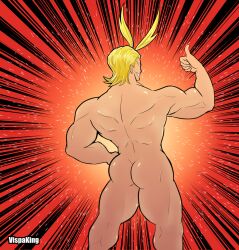 1boy all_might ass ass_focus back_view bara barazoku big_ass blonde_hair erect_penis gay huge_ass male male_ass_focus male_focus male_only mature_male muscles muscular muscular_male my_hero_academia solo solo_male superhero thumbs_up toshinori_yagi vispaking yaoi