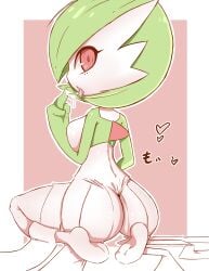 akatosh_el_shota_furro arm_at_side ass ass_focus border breast_press breasts colored_skin dress eyelashes female female_focus from_behind full_body gardevoir generation_3_pokemon green_hair green_skin hi_res huge_ass large_breasts looking_at_viewer looking_back middle_finger multicolored_skin nintendo open_mouth pink_background pokemon pokemon_(species) red_eyes saliva saliva_trail short_hair simple_background sitting solo tongue tongue_out two-tone_skin wariza white_border white_dress white_skin