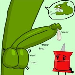 animate_inanimate balls battle_for_dream_island bestiality big_balls big_penis blush bodily_fluids churning_balls cum duo female fish fish_monster_(battle_for_dream_island) genital_fluids genitals green_body huge_balls huge_cock leaking_cum male marine monster nervous_look object_shows penis pin_(bfdi) ramblecore_(artist) sharp_teeth shy simple_background sloshing_balls teeth throbbing throbbing_balls throbbing_penis