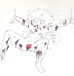 1male blood_on_face blood_stain bondage cuts hellbenders hellbenders_zach newgrounds rope tied_up