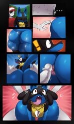 2015 absurd_res ahe_gao ambiguous_gender ambiguous_on_human ambiguous_penetrated anal anal_sex anthro anthro_penetrated anus ass big_butt biped blue_body blue_fur bodily_fluids butt_grab canid canine closed_eyes clothed clothing comic digital_media_(artwork) duo ellipsis english_text erection exclamation_point faceless_character faceless_human faceless_male forced from_behind_position fur generation_4_pokemon genitals hair hand_on_butt hat headgear headwear heart_symbol hi_res human human_on_anthro human_penetrating human_penetrating_anthro interspecies leaf looking_back looking_pleasured lucario male male/ambiguous male_on_anthro male_penetrating male_penetrating_ambiguous mammal nintendo open_mouth penetration penis plant pokemon pokemon_(species) pokephilia questionable_consent rape red_eyes sex sharp_teeth shocked sparkles spikes sssonic2 surprise surprise_buttsex surprise_sex sweat tears teeth text tongue tongue_out tree vein