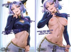 after_workout belly_button belly_dancer blacked bracelet bracelets cheating dominant dominant_female facial_markings femdom half-closed_eyes horns huge_thighs league_of_legends league_of_legends:_wild_rift licking_stomach looking_at_viewer medium_breasts midriff midriff_peek midriff_showing mlommy multicolored_hair naked naked_female navel netorare nipples ntr nude nude_female pubic_hair purple_eyes purple_hair queen_of_spades queen_of_spades_symbol queen_of_spades_tattoo removing_clothing riot_games seducing seduction seductive seductive_body seductive_eyes seductive_gaze seductive_look seductive_mouth seductive_pose seductive_smile shirt_lift short_hair smile smiling smiling_at_viewer stomach_lick straight sweaty tattoo teasing_viewer text twin_braids vagina vaginal_insertion vaginal_penetration vaginal_sex waist woman_on_top yunara yunara_(league_of_legends)