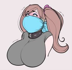 bondage brown_hair collar gag gagged jam-orbital jam_(jam-orbital) large_breasts red_eyes tagme