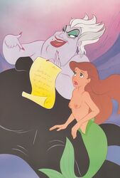 ariel blue_eyes disney merfolk mermaid mermaid_tail nipple nipples pale_skin pink_nipples red_hair sexually_suggestive skinny skinny_waist small_breasts the_little_mermaid thin_waist tiny_breasts tiny_waist topless ursula ursula_(the_little_mermaid)