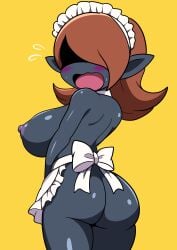 1girls apron ass back big_ass big_breasts big_butt black_skin blush bow breasts brown_hair chatalie clothing colored_skin dark-skinned_female dark_skin embarrassed female female_only flying_sweatdrops from_behind furry_funnychan headdress headwear huge_ass huge_boobs huge_breast huge_breasts huge_butt large_ass large_boobs large_breasts large_butt large_tits long_hair looking_back maid maid_headdress massive_ass massive_boobs massive_breasts massive_butt massive_tits naked_apron nipples no_bra no_panties open_mouth pointy_ears shaded_face sideboob solo thick_ass thick_butt thick_thighs thighs waist_apron white_apron wide_hips yo-kai_watch youkai_watch