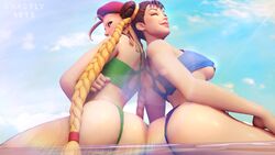 3d ass ass_to_ass big_ass blonde_hair blue_eyes blue_swimsuit braid braided_hair breasts brown_hair cammy_white cammy_white_(fortnite) capcom chun-li chun-li_(fortnite) closed_eyes cloud double_bun fortnite fortnite:_battle_royale ghastlyarts green_swimsuit long_hair short_hair sideboob smile street_fighter swimsuit tagme underboob water