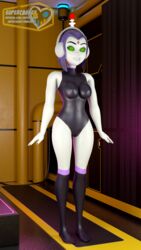 1girls 3d blender breasts cameltoe dc dc_comics erect_nipples erect_nipples_under_clothes female female_only fembot grey_skin headgear headphones hypnosis hypnotic_eyes leotard nipples purple_hair rachel_roth raven_(dc) shiny skin_tight smile smiling spiral spiral_eyes supercasket teen_titans thick_thighs tight_clothing