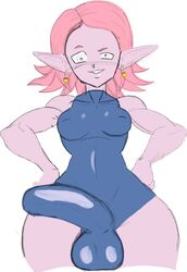 1futa chronoa clothed dragon_ball dragon_ball_xenoverse futanari large_bulge monkeypeen one-piece pink_hair rape_face small_breasts tight_clothing