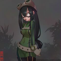 boots hero_outfit_(mha) jybart my_hero_academia skin_tight solo solo_female solo_focus tsuyu_asui