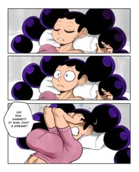 1girls big_breasts clothed comic detnox dreaming english_text female female_mineta female_only francouniverse genderswap_(mtf) minoru_minene minoru_mineta my_hero_academia purple_eyes purple_hair rule_63 shortstack text waking_up