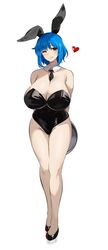 <3 2021 azmiyudista bare_legs big_breasts blue_hair bunny_ears bunnysuit cleavage female huge_breasts red_eyes rina_atherina_(errorkazoo) short_hair tagme thick thick_thighs wink