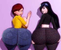 2girls 3d ass ass_focus ass_support big_ass big_breasts big_butt black_hair bottom_heavy breasts brown_hair bubble_ass bubble_butt dat_ass disney fat_ass fat_butt female female_only females females_only gigantic_ass goth goth_girl gothic hair_covering_eye helen_parr huge_ass huge_breasts huge_butt jay-marvel large_ass large_breasts large_butt long_hair looking_at_viewer looking_back massive_ass obese_female pixar prevence short_hair smooth_skin the_incredibles thick_ass thick_thighs tight_clothing violet_parr wide_hips