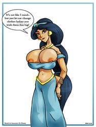 2006 aladdin arabian_clothes breast_expansion clothed disney disney_princess female female_only harem_outfit huge_breasts human nipples princess_jasmine solo standing tan_skin the-litch-deviance