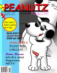 anthro dog feathery front_view magazine_cover male male_only nude peanuts penis snoopy solo_focus standing tagme toony white_fur