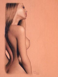 1girls beyonce_knowles breasts brown_skin ernie_centofanti female nude pinup simple_background solo tagme