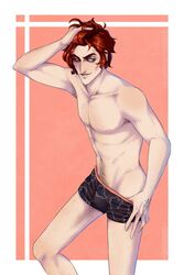 1boy bulge julian_devorak male_focus male_only pubic_hair red_hair solo solo_male tagme the_arcana underwear_only