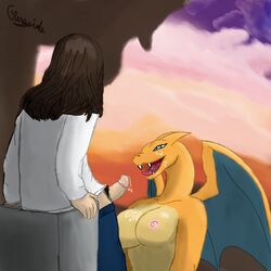 1:1 anthro bodily_fluids breasts charizard cum cum_in_mouth cum_inside cum_on_face cum_on_penis duo female genital_fluids genitals hair hi_res human interspecies long_hair male male/female mammal nintendo penis pokémon_(species) pokemon pokemon_(species) rusoide sex smile tongue tongue_out video_games wings