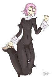 androgynous big_penis black_clothing clothed crona_(soul_eater) cum cum_in_pants cumming feet feminine_male goth gothic hands-free male_only nipples_visible_through_clothing penis penis_visible_through_pants pink_hair sleep sleeping soul_eater wet_dream