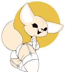 1girls aggressive_retsuko aggretsuko anthro ass breasts clothed clothing female female_only fennec fenneko fox fur furry furry_only garter_straps huge_ass sanrio solo solo_female tail thick_thighs vono wide_hips